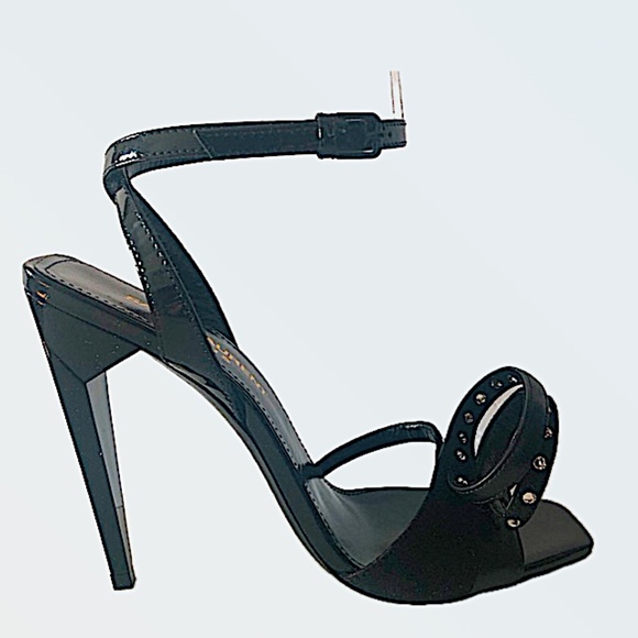 Saint Laurent Black Patent Leather and Suede Freja Sandals - Picture 1 of 16